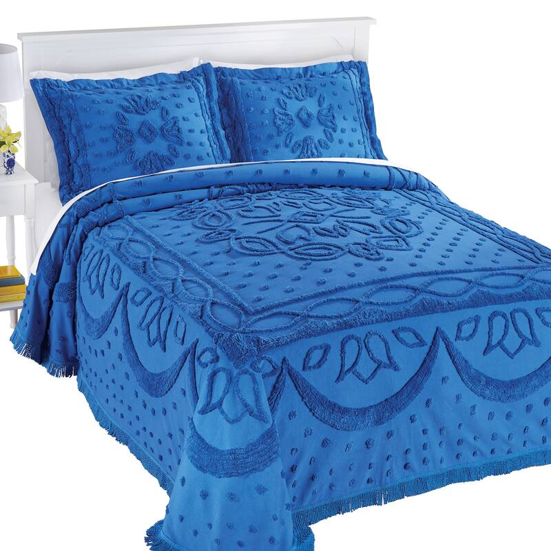 Emerson Chenille Textured Medallion Fringe Border Bedspread