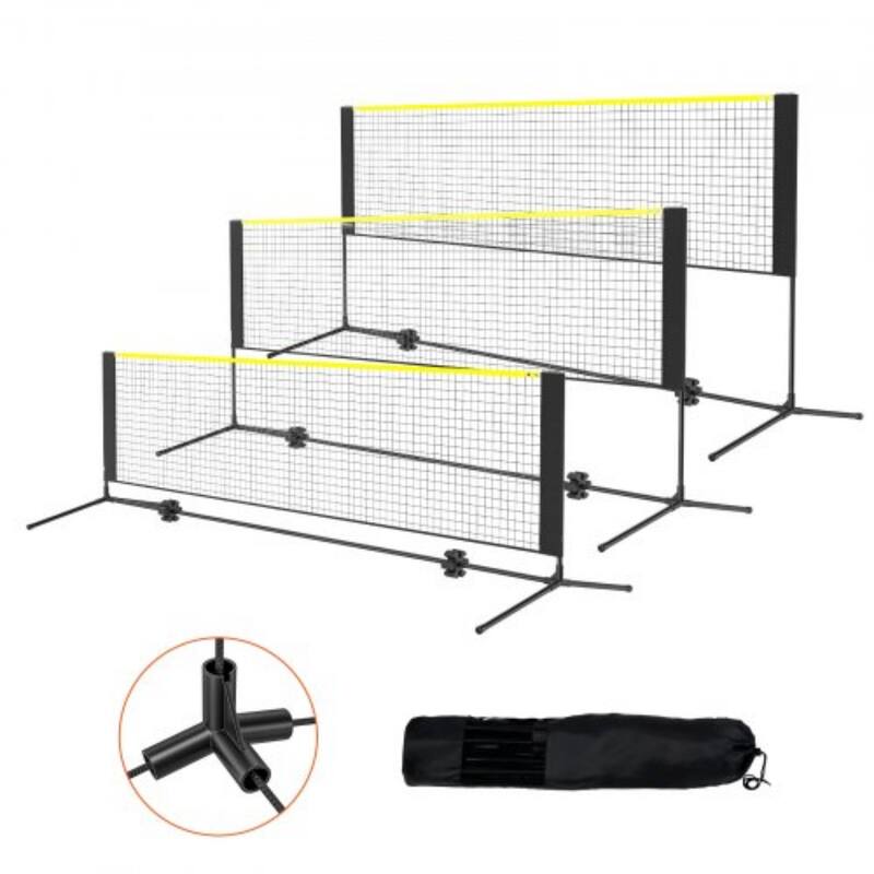 Adjustable Sports Net Set for Badminton, Volleyball, Tennis & Pickleball - Black