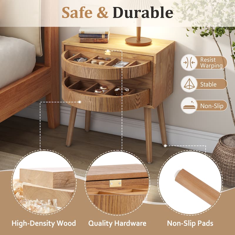 Christopher Knight Home - Araminta Rattan-Panel Nightstand in MDF with Layered Flip Storage