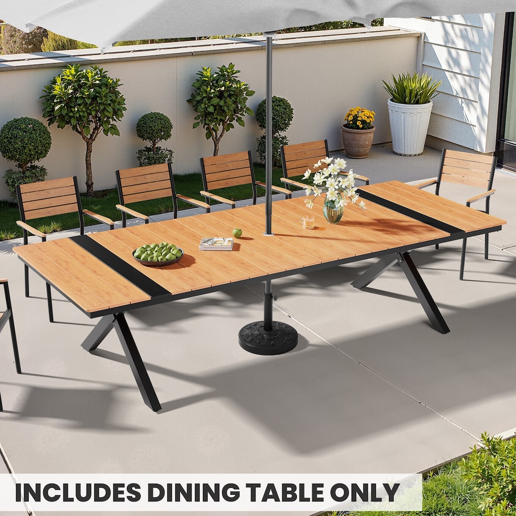 Outdoor All-Weather Aluminum Rectangular Dining Table with Umbrella Hole for 10-12 Person