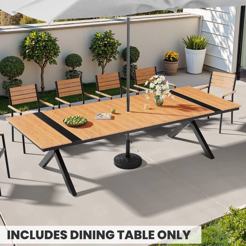 Outdoor Aluminum Dining Table Rectangular Table with Umbrella Hole for 10-12 Person - Brown - 118.11incheslong