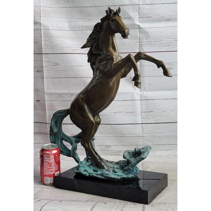 Rearing Horse On Hind Legs Bronze Statue Sculpture W/ Blue Green Patina Original Art