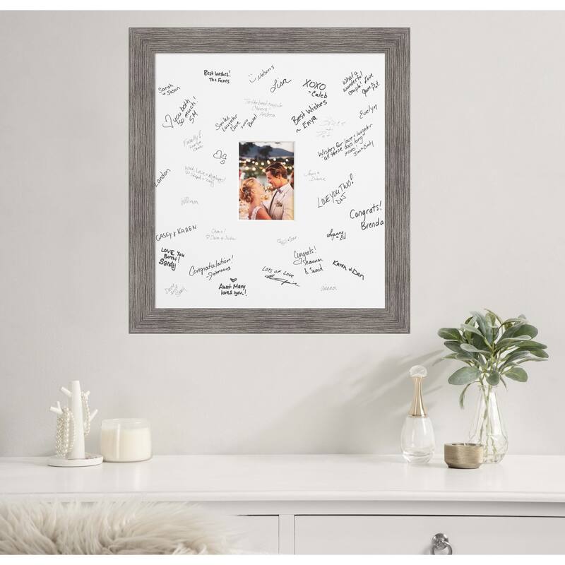 Pinstripe Signature Mat Picture Frame - Autograph Photo Frame Guest Book Alternative for Weddings, Graduations, or Retirement