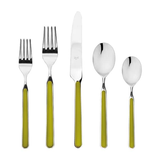 slide 2 of 14, Fantasia Olive Green 5-piece Stainless Steel Flatware Set Olive Green - Service for 1