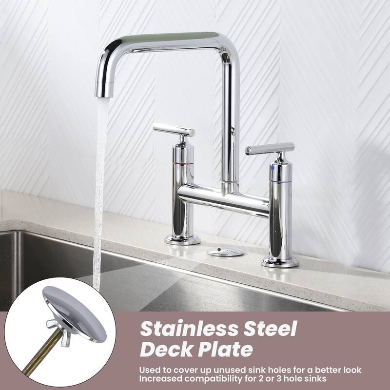 WOWOW Double Handle Bridge Faucet with Kitchen Sink Hole Cover