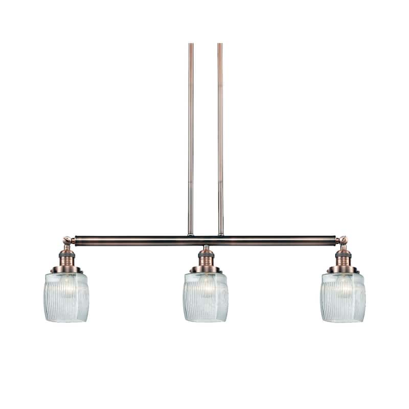 Innovations Lighting Colton 3 Light 38" Wide Linear Chandelier - Antique Copper / Thick Clear Halophane