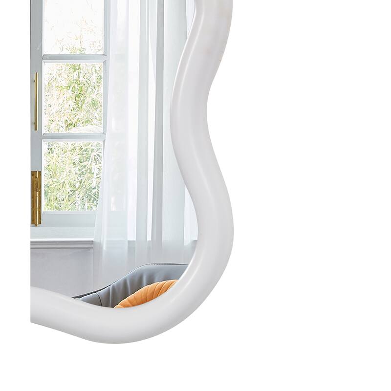 Solid Wood Wavy Rectangle Mirror - Natural Wood, Modern Decor for Home - White