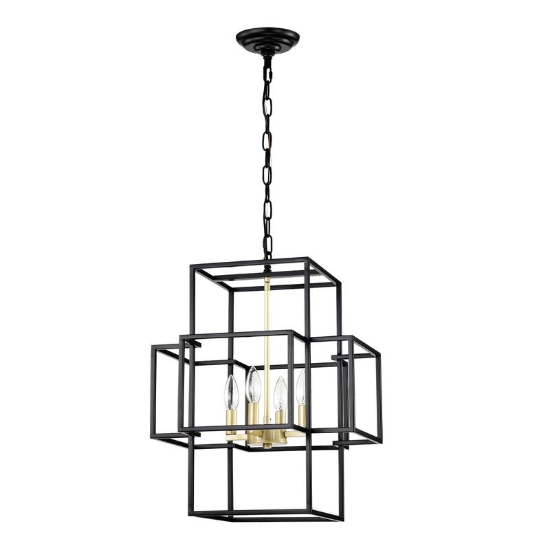 Industrial 4-Light Matte Black Farmhouse Lantern Chandelier, for Dining Room and Kitchen, E12 Bulbs Not Included
