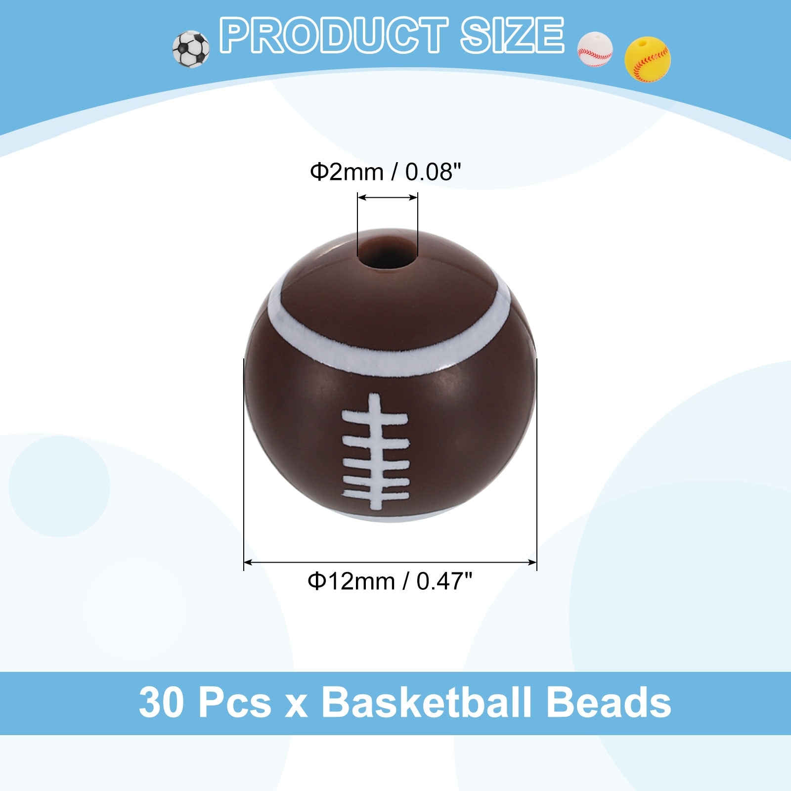 Sports Ball Beads, Silicone Round Spacer Focal Bead,