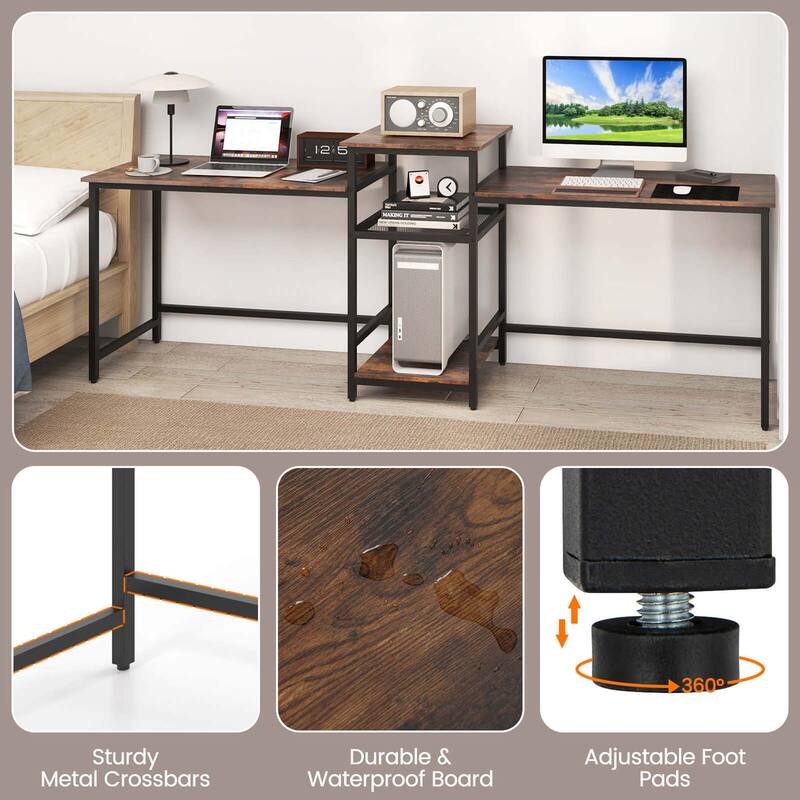 Costway 97 Inch Two Person Desk Double Computer Desk with Power