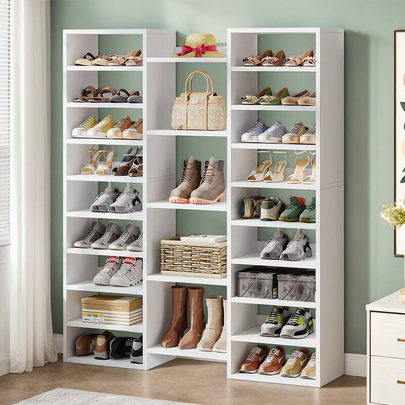 Wooden Shoe Rack, Freestanding Shoe Organizer with 23 Storage Shelves