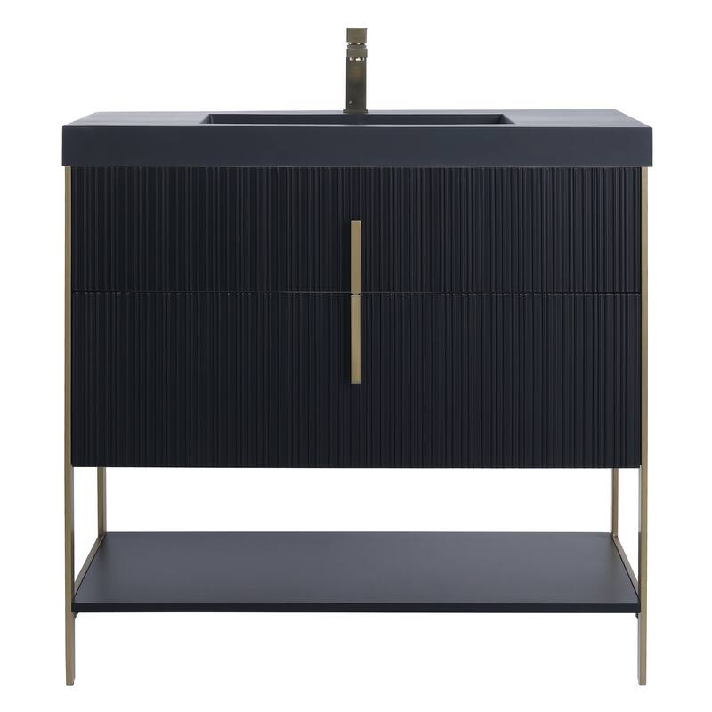 Fine Fixtures Serenity Modern Bathroom Vanity with Black Gel Acrylic Top