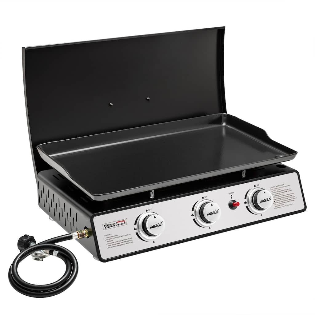 Royal Gourmet 3-Burner Portable Tabletop Gas Grill Griddle with Top Hard Cover