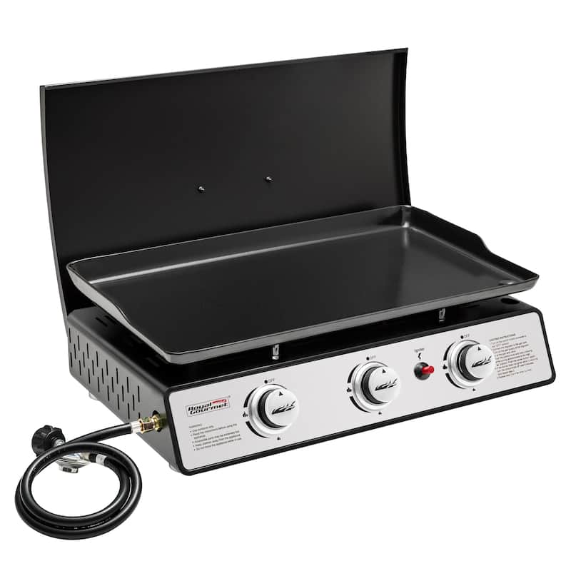 Royal Gourmet 3-Burner Tabletop Gas Griddle with Top Hard Lid