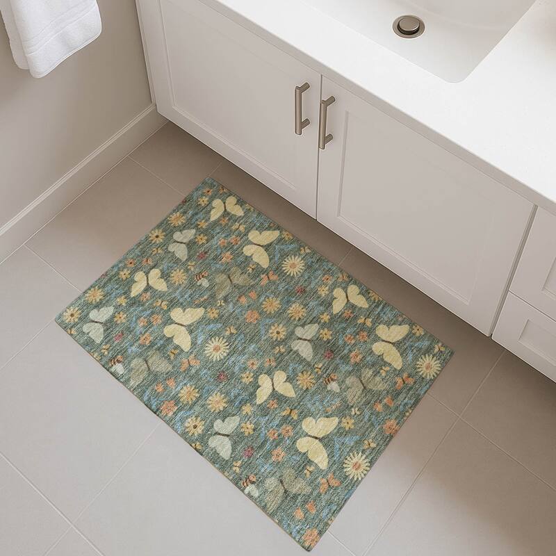 Machine Washable Indoor/ Outdoor Whimsy Butterfly Chantille Rug