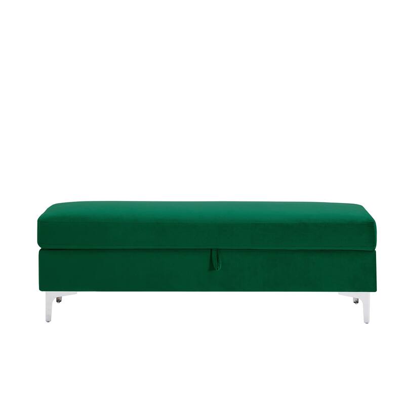 Modern Velvet Ottoman Bench, Storage Ottoman for Home - Green