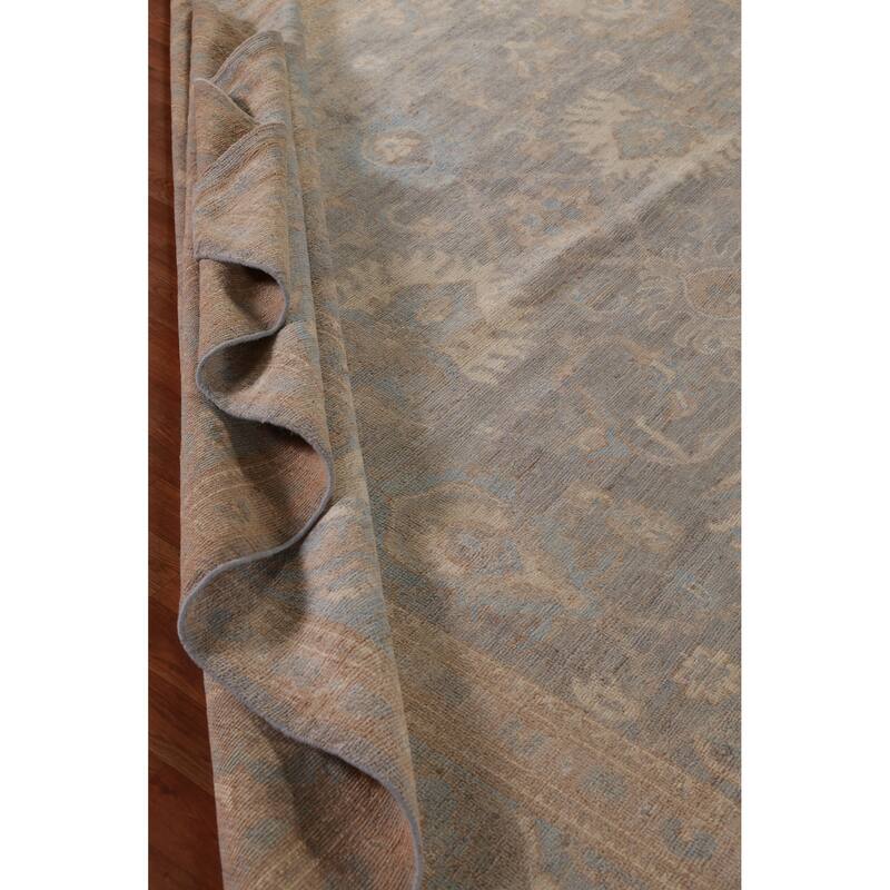 Hand Knotted Oriental 100% Wool Carpet Transitional All-Over Greys & Charcoal Oushak Area Rug - 13' 10'' X 10' 1''
