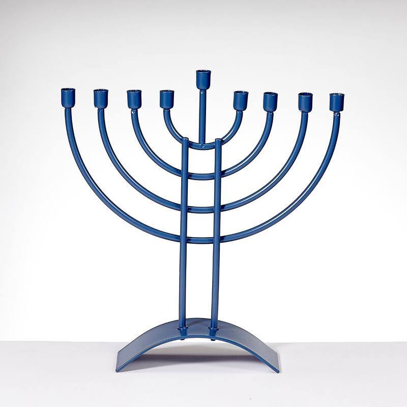 Traditional Steel Hanukkah Menorah - 8.75" - Slate Blue Finish