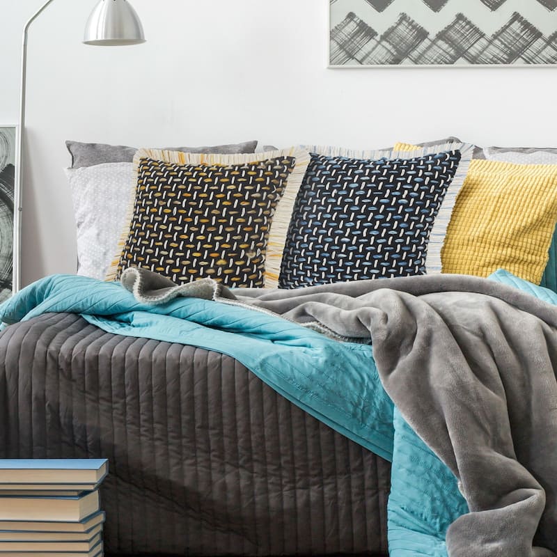 20" Black and Blue Interwoven Square Throw Pillow