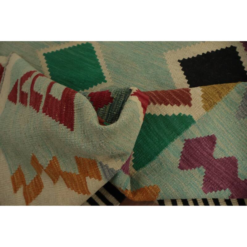 Hand Woven Oriental 100% Wool Carpet Southwestern Tribal Navy Blue & Blues Kilim Area Rug - 11' 8'' X 8' 6''