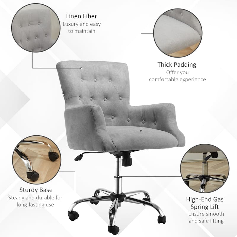 HOMCOM Swivel Computer Office Chair Button Tufted Mid Back Desk Chair for Home Study Bedroom, Carbon