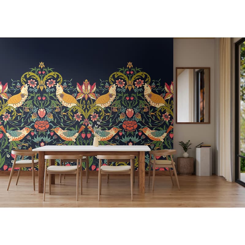 Brewster Origin Murals Birds, Fruit and Foliage Navy Wall Mural - N/A