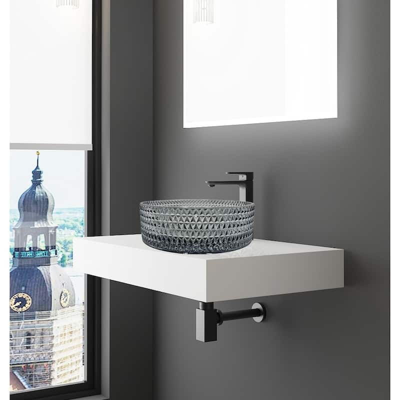 Scotch 16" & 14" Round Decorative Crystal Vessel Sinks With White Base