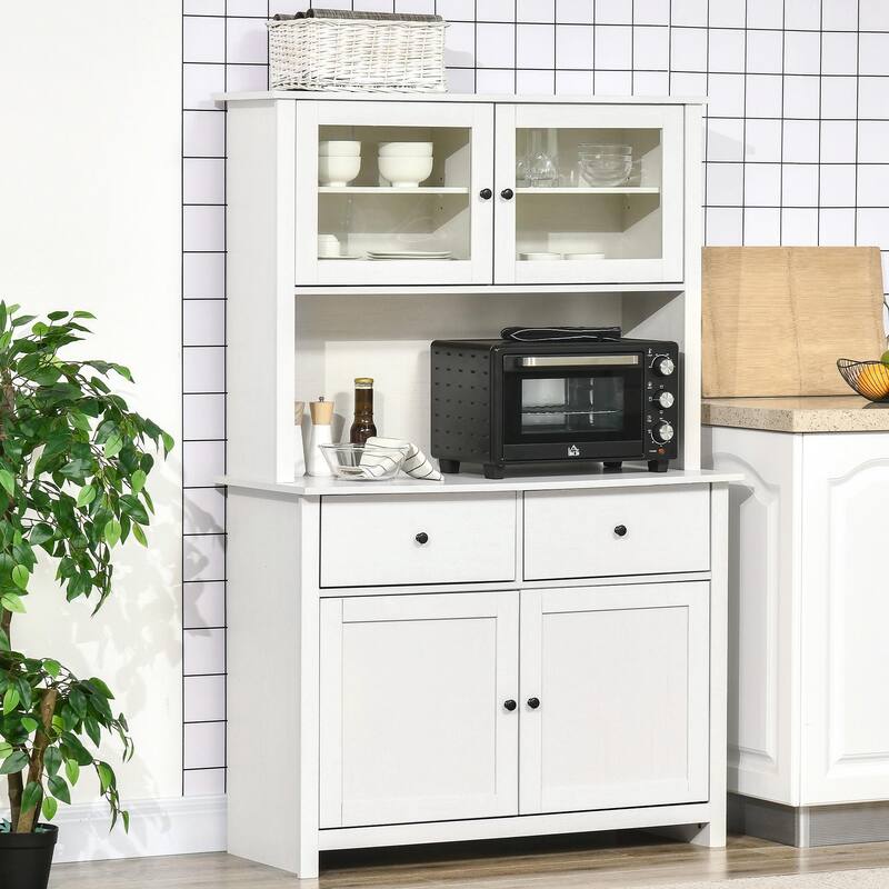 63.5" Kitchen Pantry Storage Cabine with Open Microwave Countertop - White