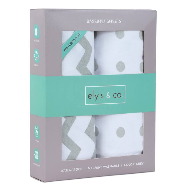 Ely's & Co. Baby Fitted Waterproof Bassinet Sheet Set - 2 Pack - 32" x 16" - Grey Chevron & Polka Dot