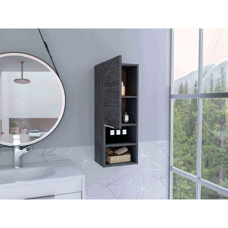 Bathroom Cabinet with Single Door, 2 Internal Shelves & 2 External Open Shelves for Easy Access Storage