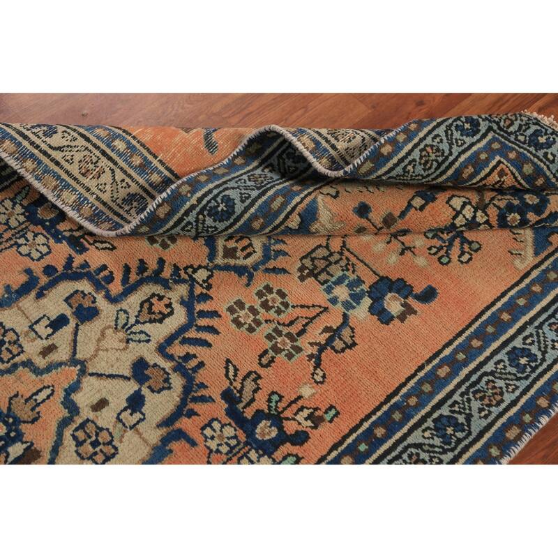 Orange Medallion Hamedan Persian Runner Rug Handmade Wool Carpet - 3'2"x 9'4"