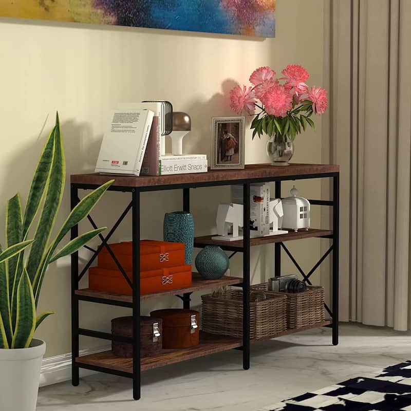 51" Console Table with 4 Tier Storage Shelves