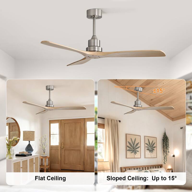 Sofucor 48/52 Inch Ceiling Fan with Light, Solid Wood Blades for Living Room, Bedroom,Smart Optional