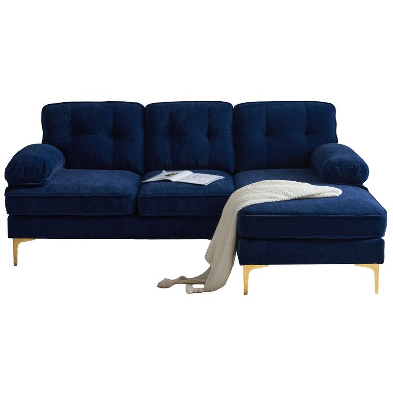 L Shaped Sectional Sofa with Chaise, Velvet Fabric Cloud Couch, Corner 3 Seater Sectional Sofa with Backrest & Armrests