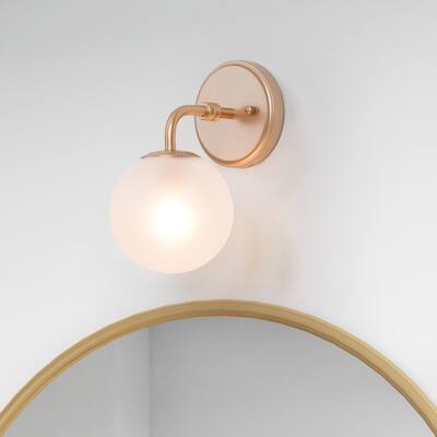 Modern Gold Single Bathroom Vanity Light Globe Glass Wall Sconce - L5.5"x W7.5"x H10"
