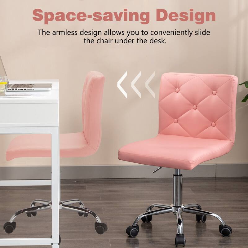 Javlergo Armless Office Desk Chair, PU Leather Mid-Back Adjustable Height 360° Rolling Swivel for Home Office Work