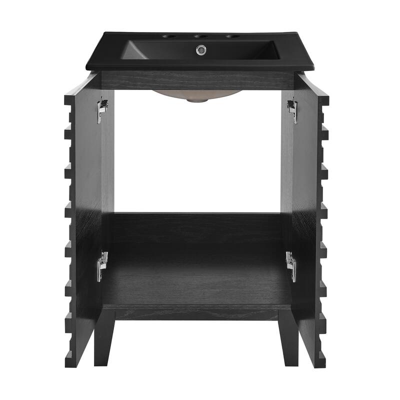 Cascade 24 In. Black Oak Bathroom Vanity With Black, 3-Hole Ceramic Sink Top