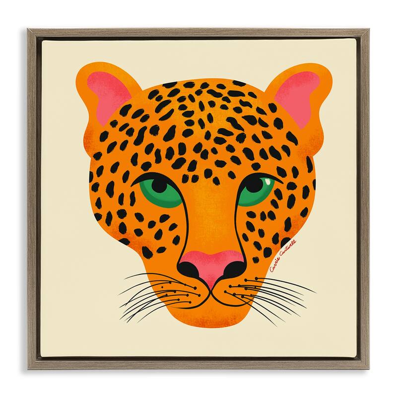 Stupell Modern Leopard Wildlife Face Framed Floater Canvas Wall Art Design By Carrie Cantwell - 18 x 18 - Brown