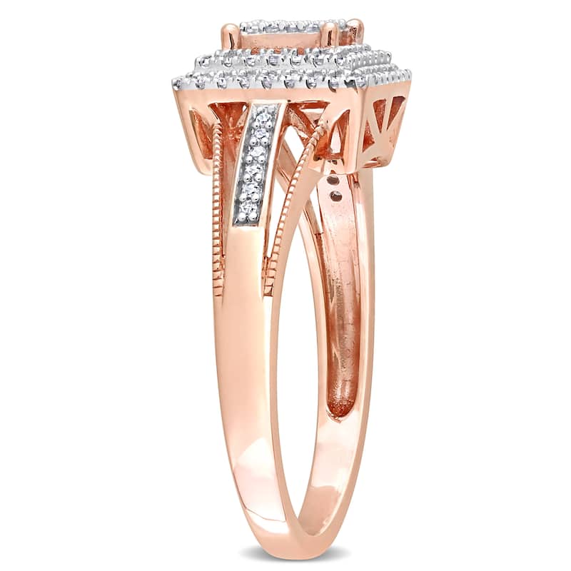 Miadora 1/4ct TDW Diamond Double Square Halo Split Shank Ring in 10k Rose Gol