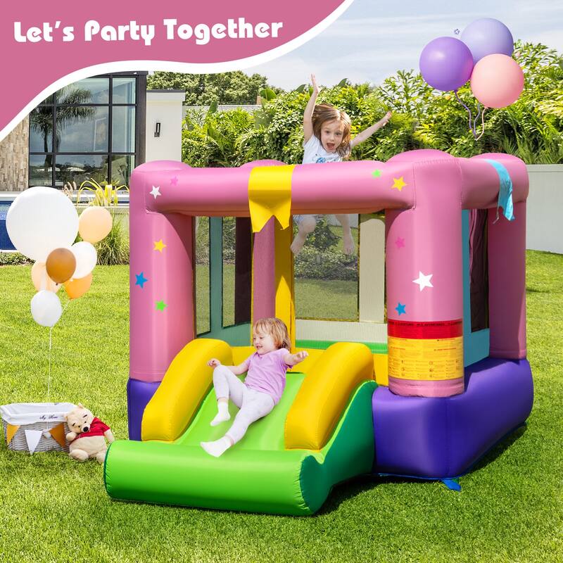 Costway Inflatable Bouncy Castle with Jumping Area Slide & Basketball - As Shown in the Picture