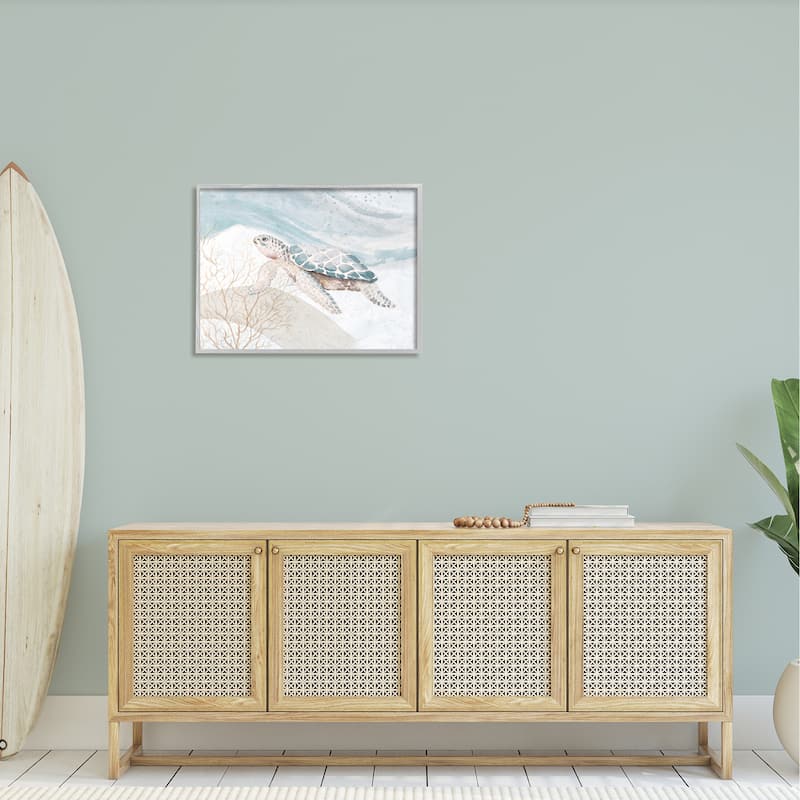 Stupell Pleasant Sea Turtle Drifting Ocean Bubble Waves Framed Wall Art, Design by Patricia Pinto
