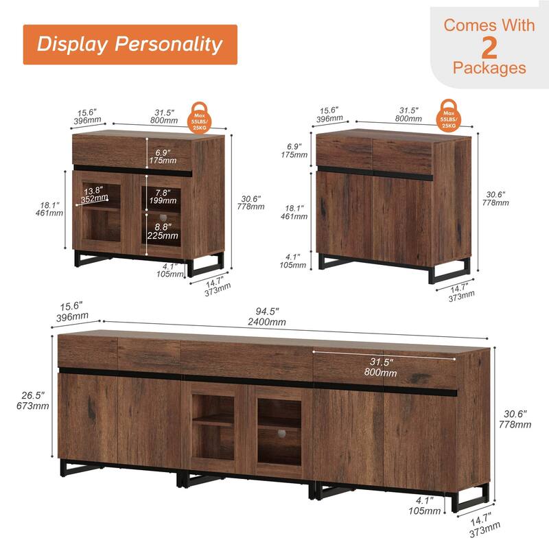 3 In 1 TV Stand for Tvs Up to 100 Inch, TV Console with Glass Doors and Drawer, Entertainment Center for Living Room, Bedroom