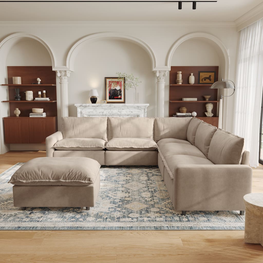 107.5" Modular Sectional Sofa Couch with Ottoman,Modern Minimalist Upholstered Couches for Living Room Bedroom