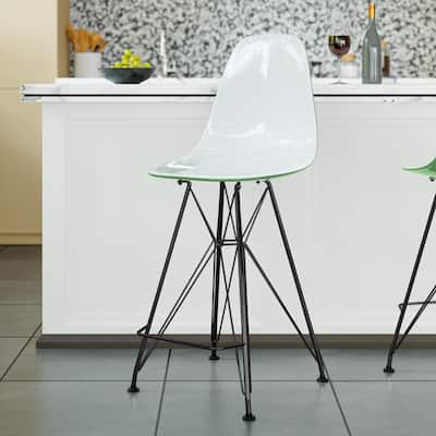 Cresco Ergonomic Acrylic Brushed Black Steel Base Barstool with Footrest and Floor Pads for Kitchen or Home Bar Set of 2