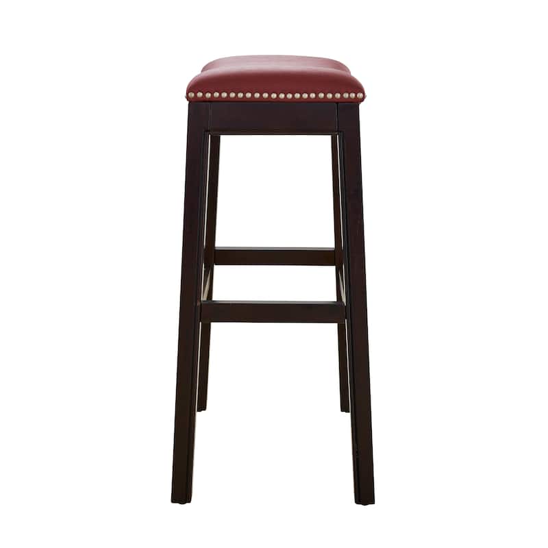 Julian 31" Espresso Bar Stool with Red Faux Leather Seat - N/A