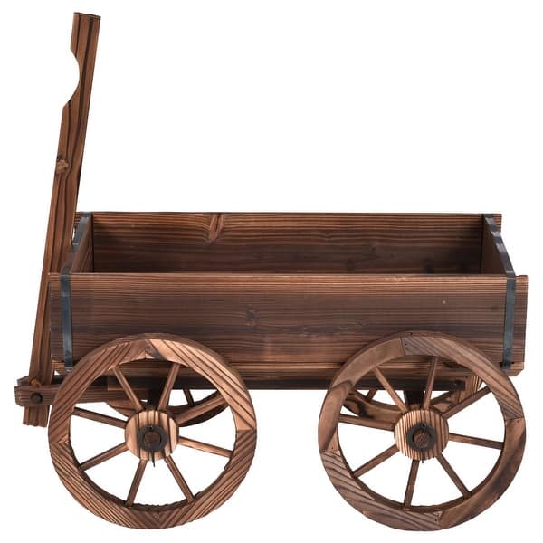 Shop Costway Wood Wagon Flower Planter Pot Stand W Wheels Home