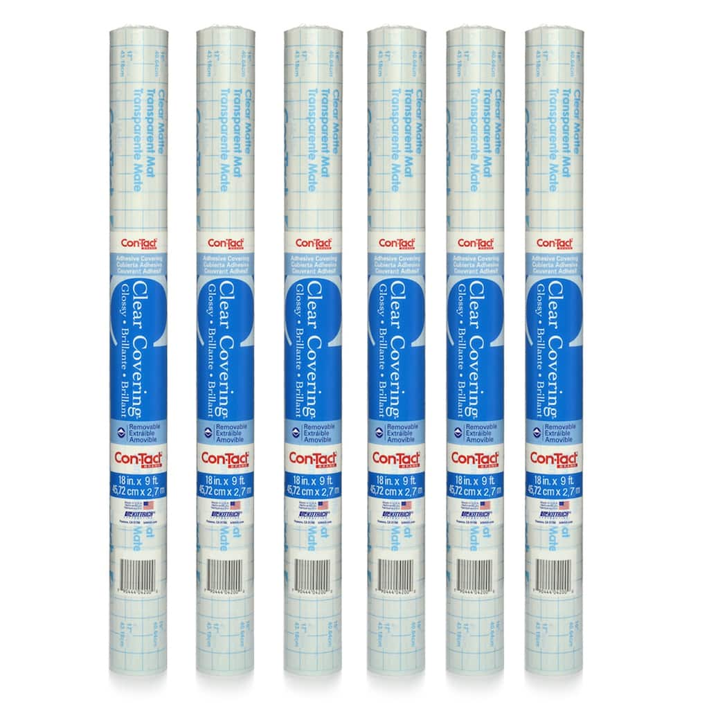 Con-Tact Brand Adhesive Roll, Clear, 18" x 9 ', Glossy, 6 Rolls