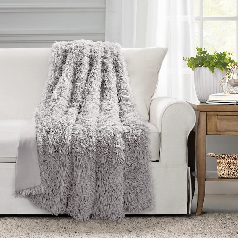 Lush Decor Emma Faux Fur Throw Blanket - Light Gray