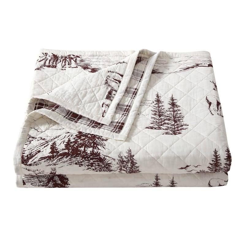 Paseo Road White Pine Toile Rustic Cabin Bedding 3 Piece Reversible Quilt Set