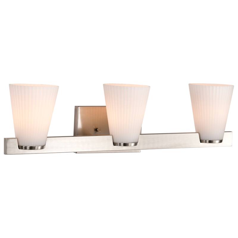 Royale 3 Light Vanity Brushed Nickel Finish Ribbed White Glass - Brushed Nickel